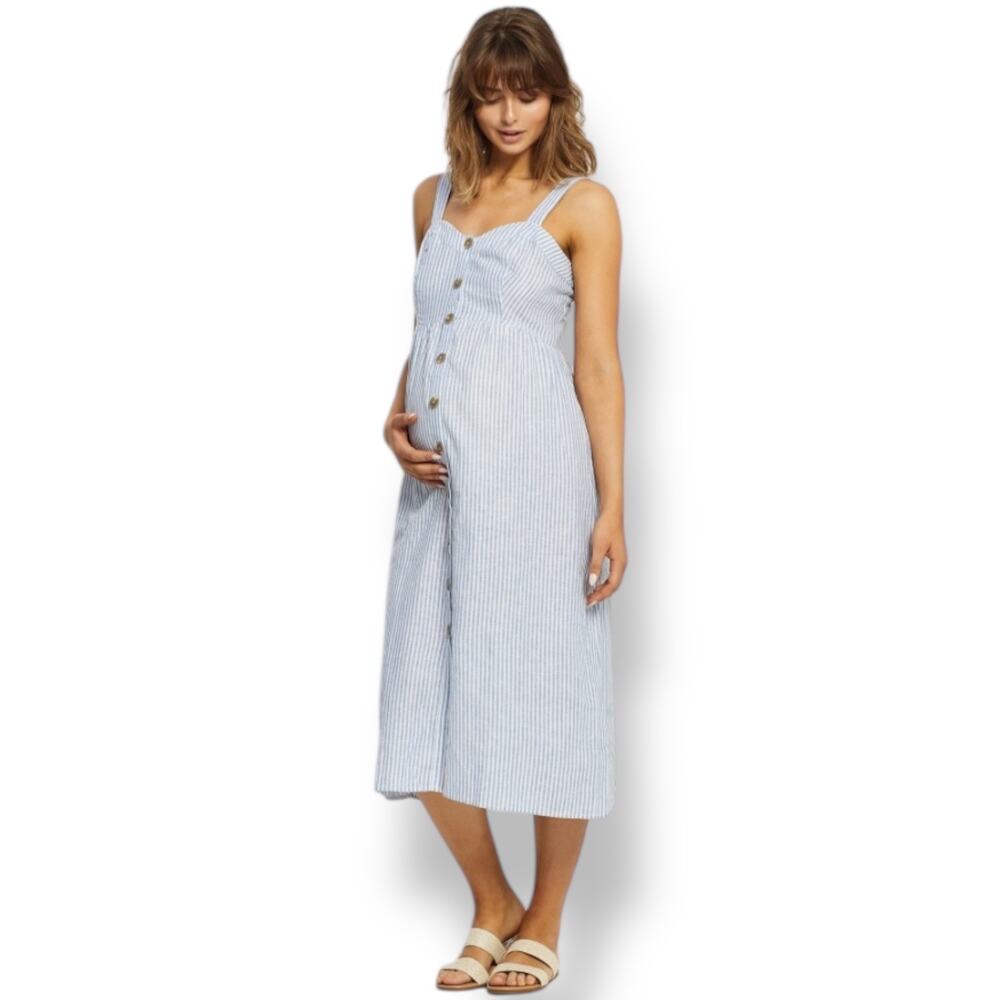 Seraphine Adalia Button Front Maternity Sun Dress Women’s 2‎ Blue White Striped